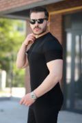 Erkek Hakim Yakalı Kısa Kollu Pamuklu T-shirt resmi